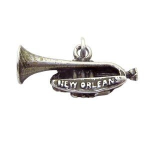 Vintage Sterling Silver 3D New Orleans Trumpet Souvenir Charm 1950s